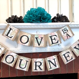 Love is a Journey Banner, Travel Wedding Decorations, Travel Bridal Shower Decor, Vintage Map Cards Sign, Wedding Decor, Adventure Wedding image 5