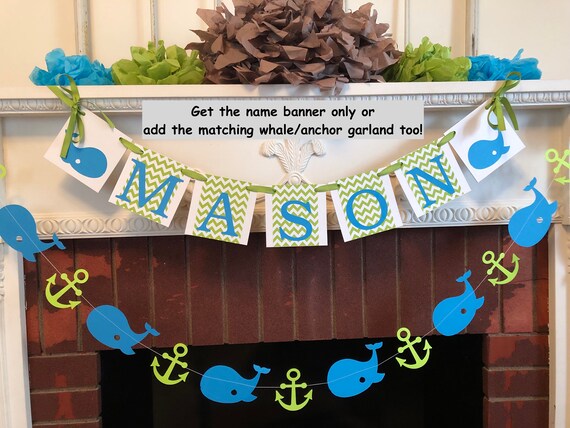 Whale Birthday Decorations Custom Name Banner Anchor Baby