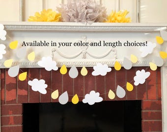 Baby Sprinkle Decorations - Yellow Raindrop garland Garland - Clouds and raindrops banner - Baby shower garland - Gender Neutral