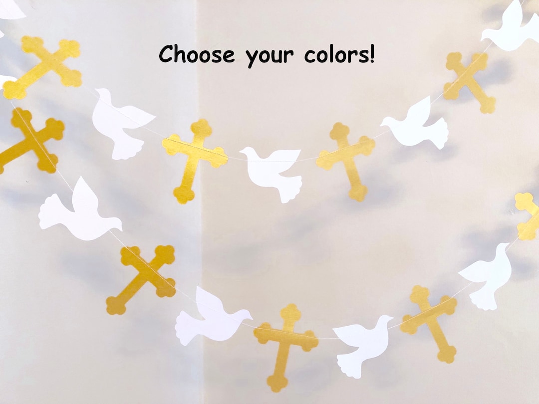Gold Baptism Decorations Christening Cross and Dove Garland Etsy