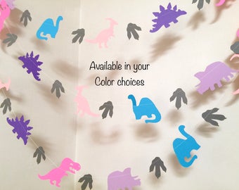 Girls Dinosaur Birthday Party Decorations - Dinosaur Baby Shower Banner - Dinosaur Themed Room Decoration - Roar Stomp- CUSTOM COLORS