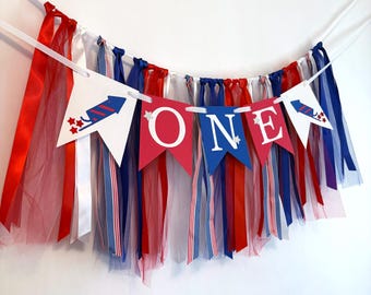 Firecracker 1st Birthday Banner: Red White Blue High Chair Decoration