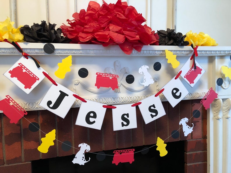 your color choice Firetruck 1st birthday garland Firefighter Baby shower decorations Dalmatian birthday Garland -Puppy birthday decor