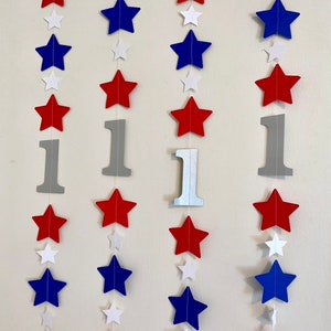 Guirnalda de estrellas rojas, blancas y azules: decoración para fiestas de cumpleaños 1, 2, 3 y 5