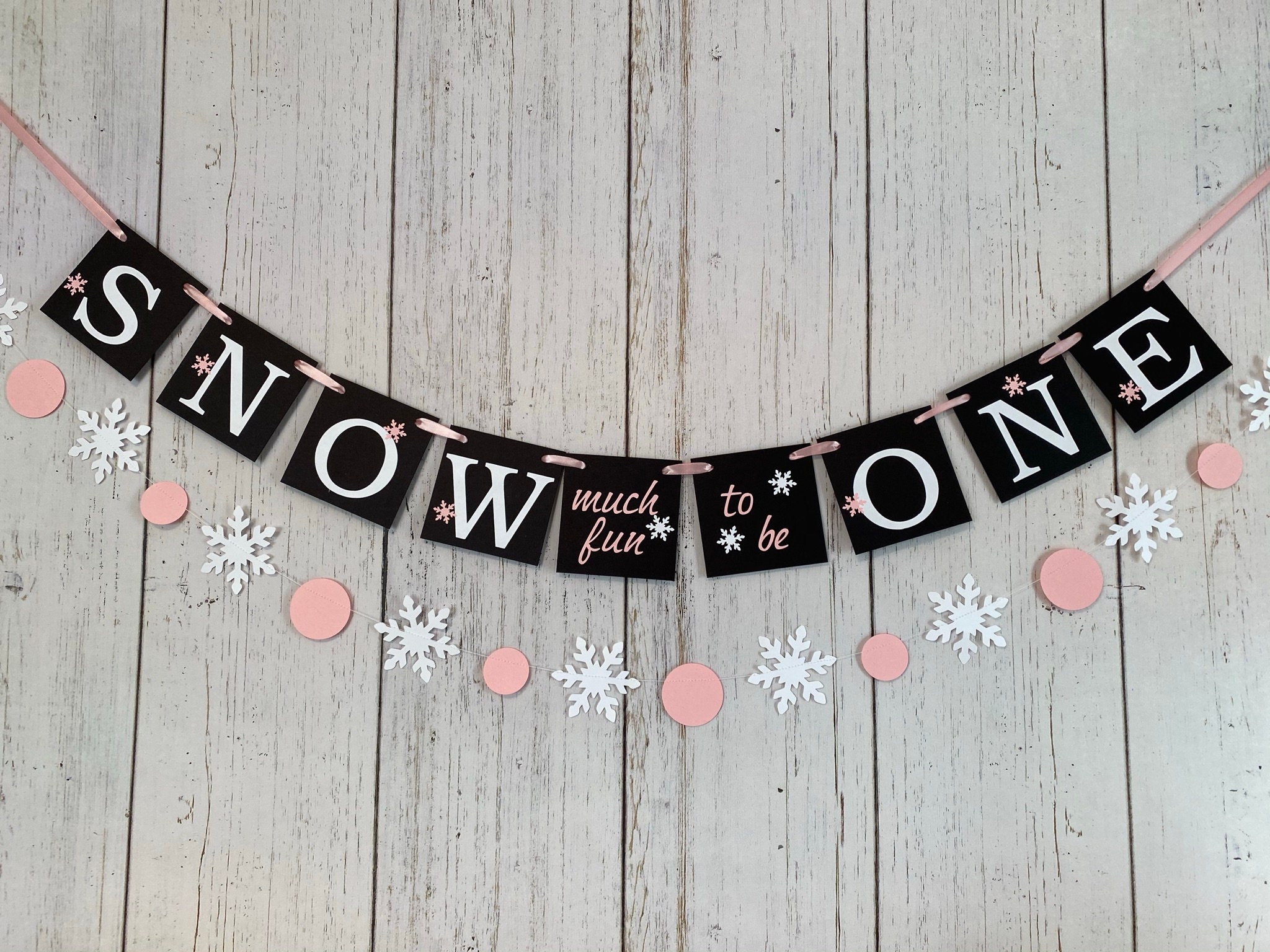 Onederland 1st Birthday Banner – Winter Wonderland Highchair Decor, Snowflake Theme Pink & Silver Garland