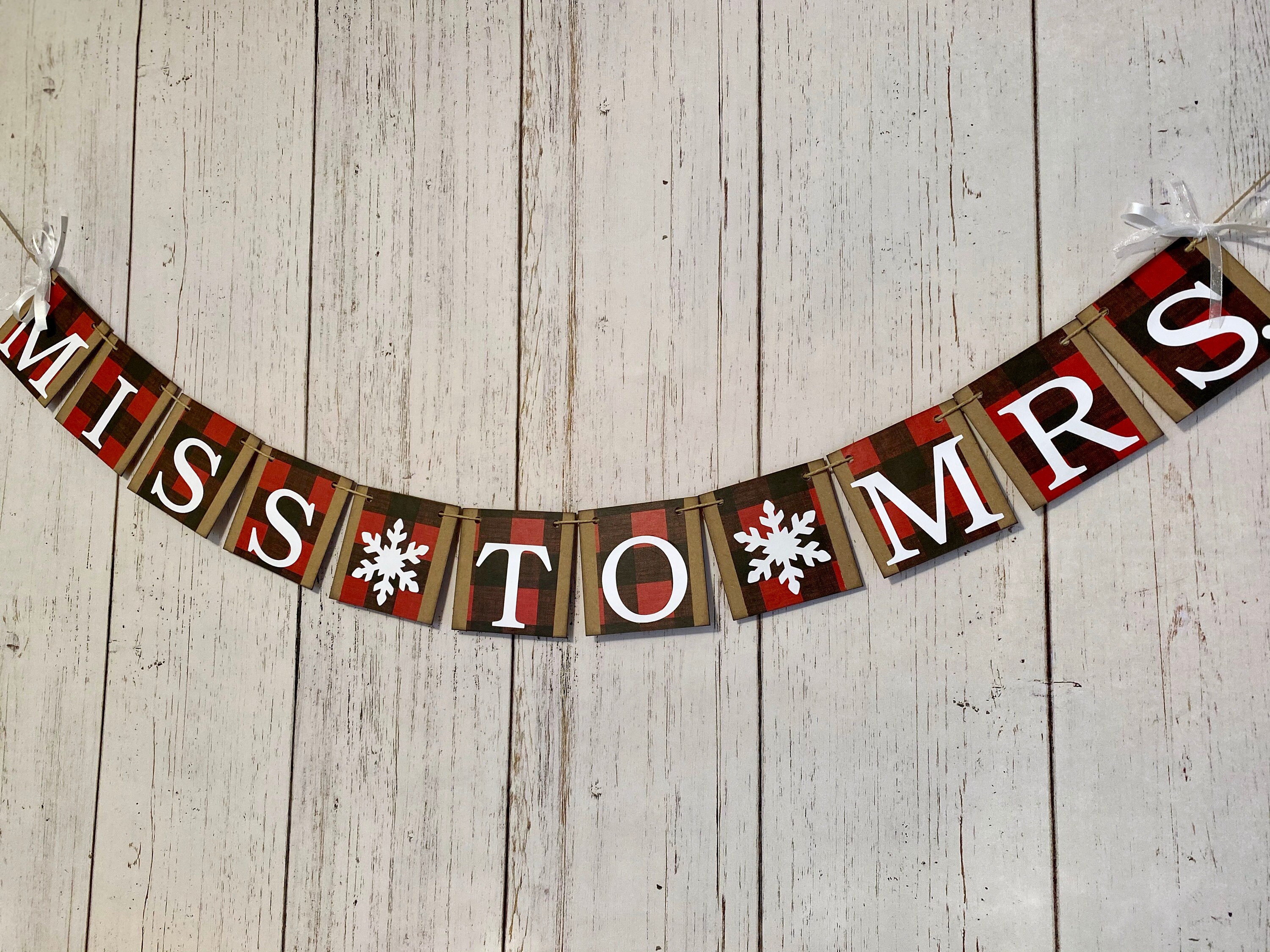 Buffalo Plaid Miss to Mrs Banner Custom Bridal Shower Decor Burlap Banner Flannel Fling Before the Ring Camping Bachelorette Decor