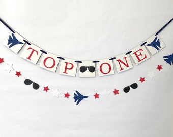 Top One 1st Birthday Decoration - Military Jet Airplane 1st birthday banner - 1st Birthday Decor - Time Flies  Fighter Jet garland