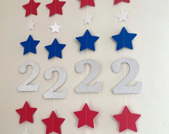 Red White Blue Star Garland: Glitter Birthday Backdrop