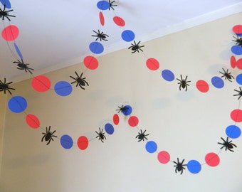 Spider Birthday Garland: Red, Blue, and Black Party Decor