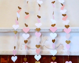 First Birthday Heart Backdrop Girl - Pink and Gold Heart Curtain - Wedding Backdrop - Bridal shower decor - baby shower decorations Girl