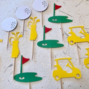Hole in ONE first Birthday Decor- Mastered His 1st Year Golf Themed 1st Birthday- Four Tee Birthday Cupcake toppers - Par-Tee 30th Birthday