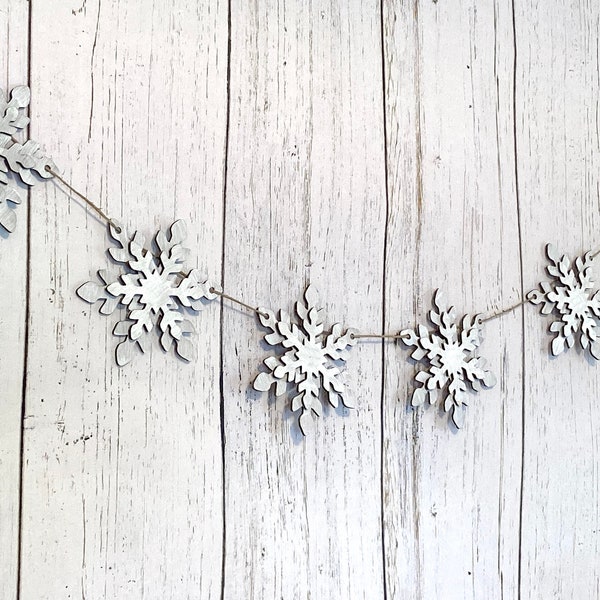 Farmhouse Upcycled Snowflake Garland -Snowflake Bunting - Snowflake Mantle Banner - Winter ONEderland Photo Prop - 1st Birthday Garland