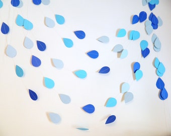 Blue Raindrop Garland: Baby Shower Decorations, Gender Reveal Decor