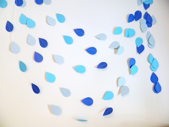 Blue Baby Sprinkle Decorations , Baby Shower Backdrop Girl , Paper  Raindrops , Rain Drop Garland , Sprinkle Shower Decor , Your Colors 