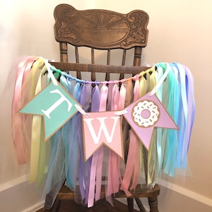 Two Sweet Birthday Decorations - High Chair Tutu - TWO High Chair Skirt - Donut Second Birthday Backdrop - Sweets Cake Smash Prop