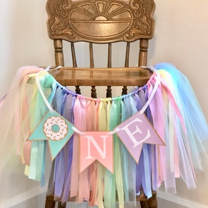 Donut First Birthday Decorations High Chair Tutu ONE High Chair Skirt Donut Grow Up 1st Birthday Backdrop Sweet One Cake Smash image 5