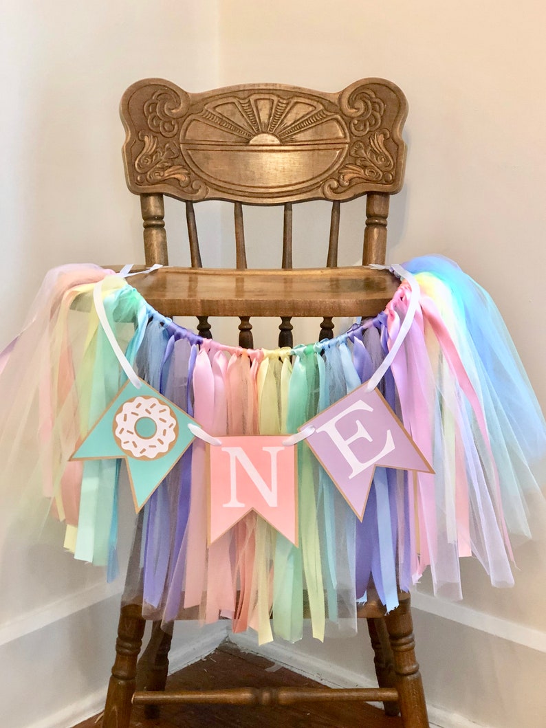 Donut First Birthday Decorations High Chair Tutu ONE High Chair Skirt Donut Grow Up 1st Birthday Backdrop Sweet One Cake Smash image 5