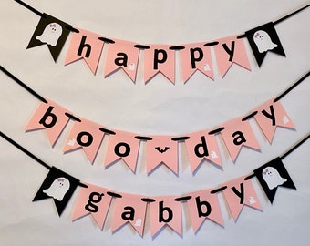 Pink Halloween First Birthday Decor - Happy Booday Birthday Banner- A Spooky One Banner - Halloween Birthday Decorations Girl or Boy any age