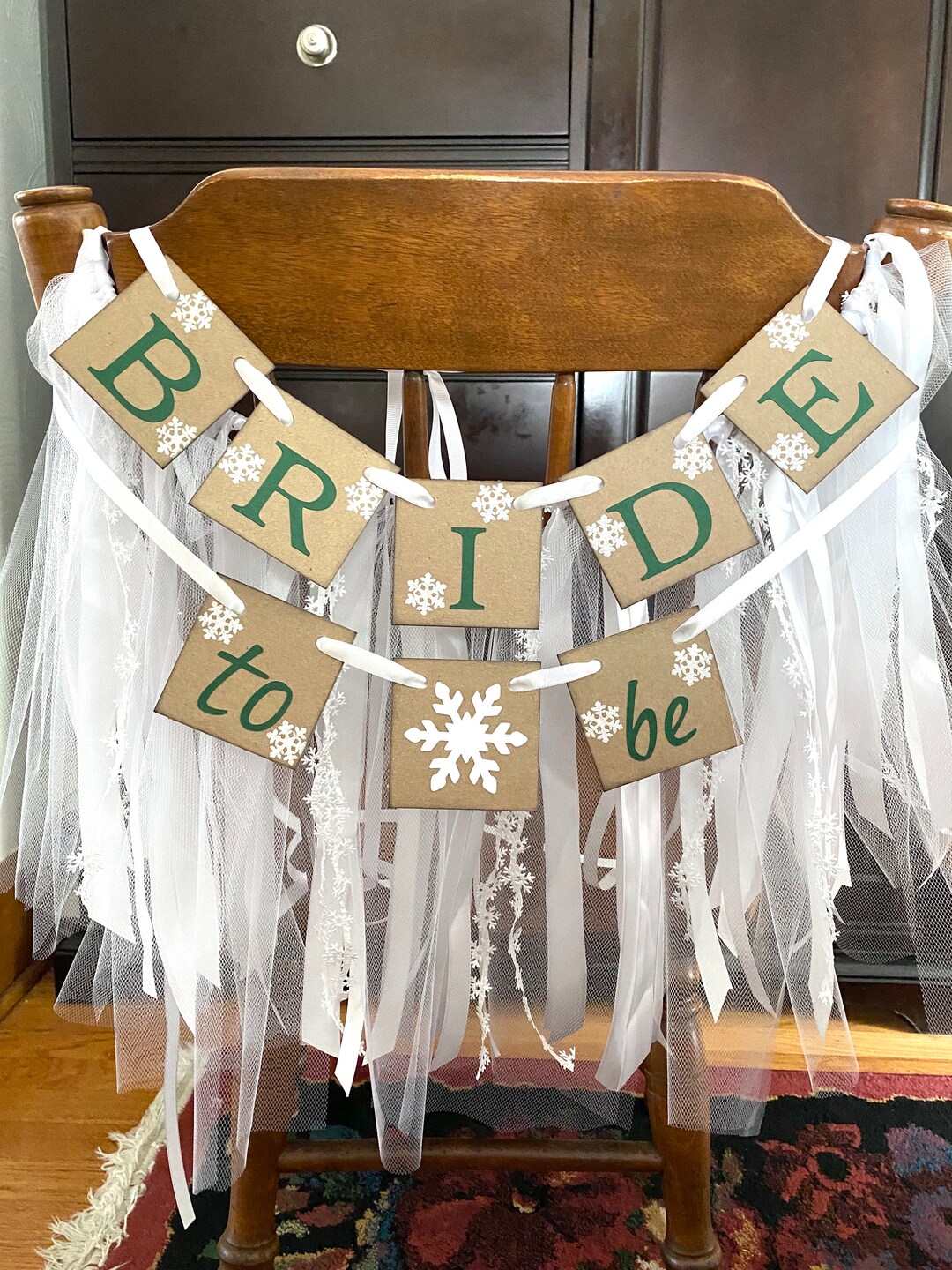 Winter BRIDAL SHOWER Decorations Snowflake Bride to Be Banner Chair Skirt Bridal Shower Decor