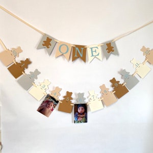 Neutral Beary 1st Birthday Navy - ONE High Chair Banner- Teddy Bear 12 ...