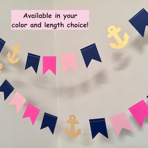 Nautical Baby Shower Garland: Pink, Navy & Gold Anchor Decor
