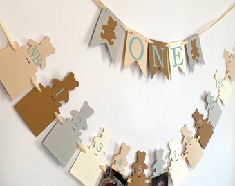 Teddy Bear 1st Birthday Banner: Neutral High Chair Decor