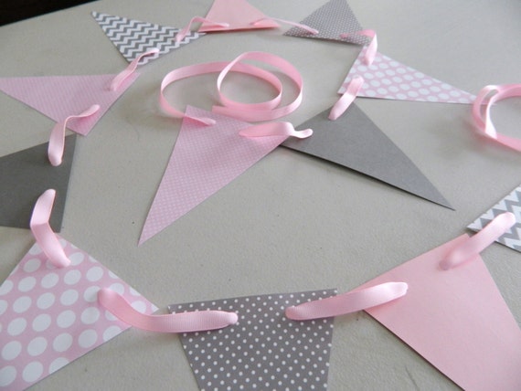 Baby Shower Decorations Pink And Gray Chevron Stripes Paper Etsy