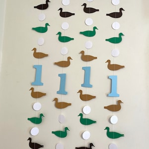 Duck hunting 1st Birthday decorations, Mallard Garlands, Duck Call, 3rd 4th 5th Birthday Backdrop, Blue and Green , One lucky Duck Party