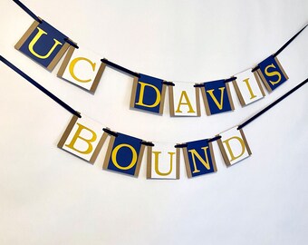 College Bound Banner - Navy and white Graduation Decor - Custom University Sign - Grad Party Garland - High School Graduate- Custom Banners