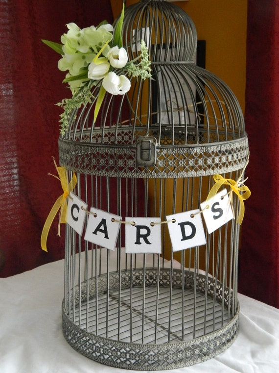 Wedding Cards Box Banner- Wedding Cards Birdcage Sign- Mini Cards Banner - Rustic Cards Suitcase Sign - You Pick The Colors Il_570xn