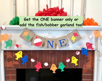 The Big One Fishing Birthday Decor- Ofishally One 1st birthday Cake Smash photo prop - High Chair banner- Gone Fishing 1st birthday -