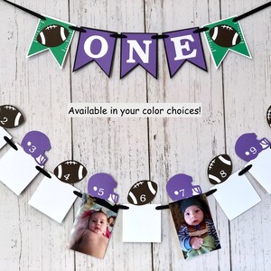 Football First Birthday Decorations Football 12 Month Photos Football 1st Year Photo Banner ONE High Chair Decor Baby's Rookie Year image 1