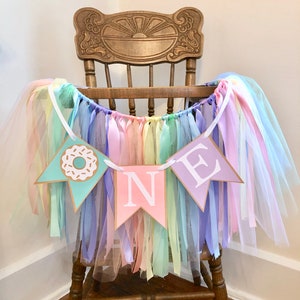 Donut First Birthday Decorations High Chair Tutu ONE High Chair Skirt Donut Grow Up 1st Birthday Backdrop Sweet One Cake Smash image 1