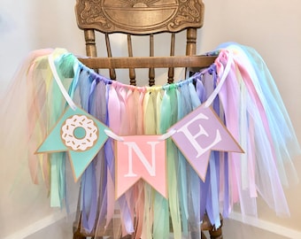 Donut First Birthday Decorations - High Chair Tutu - ONE High Chair Skirt - Donut Grow Up 1st Birthday Backdrop - Sweet One Cake Smash