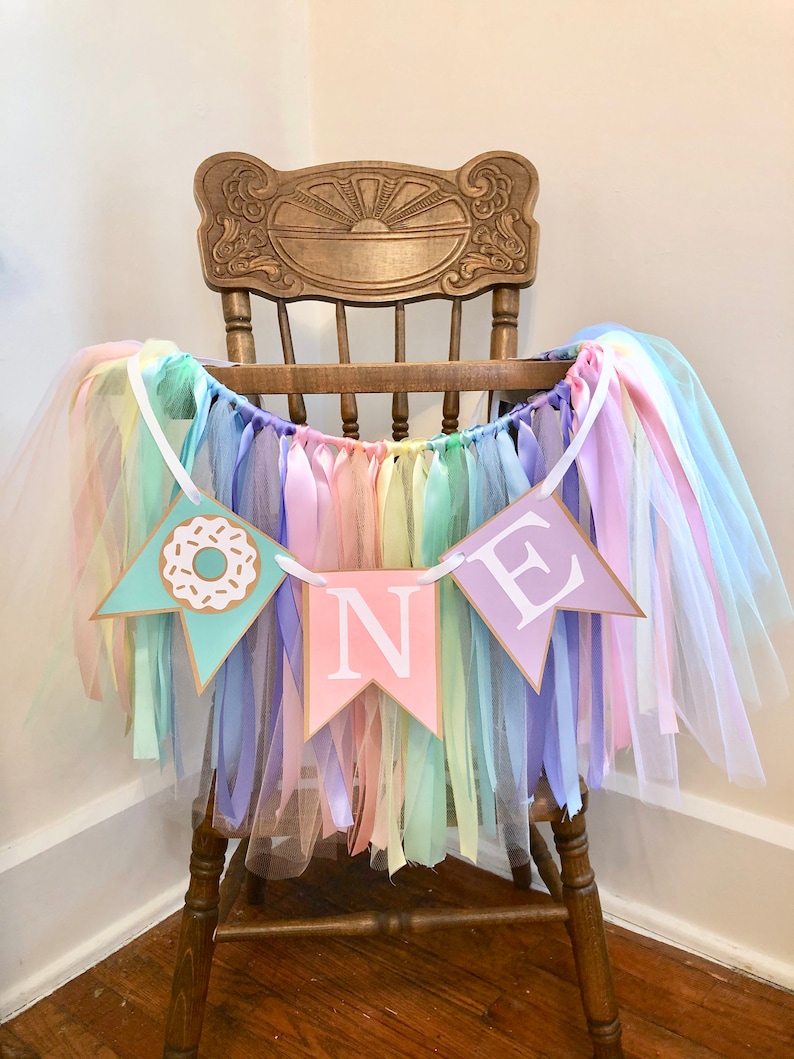 Donut First Birthday Decorations - High Chair Tutu - ONE High Chair Skirt - Donut Grow Up 1st Birthday Backdrop - Sweet One Cake Smash 