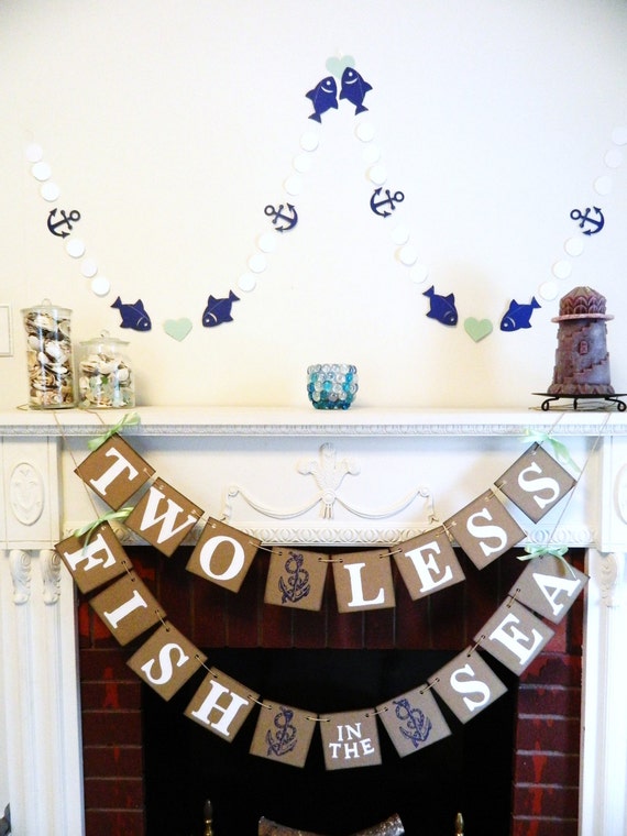 Engagement Party Two Less Fish In The Sea Banner Nautical Etsy