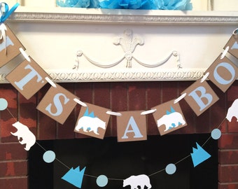 Polar Bear Baby shower decorations - Adventure baby shower - Polar Bear it's a boy banner- Winter baby shower decorations