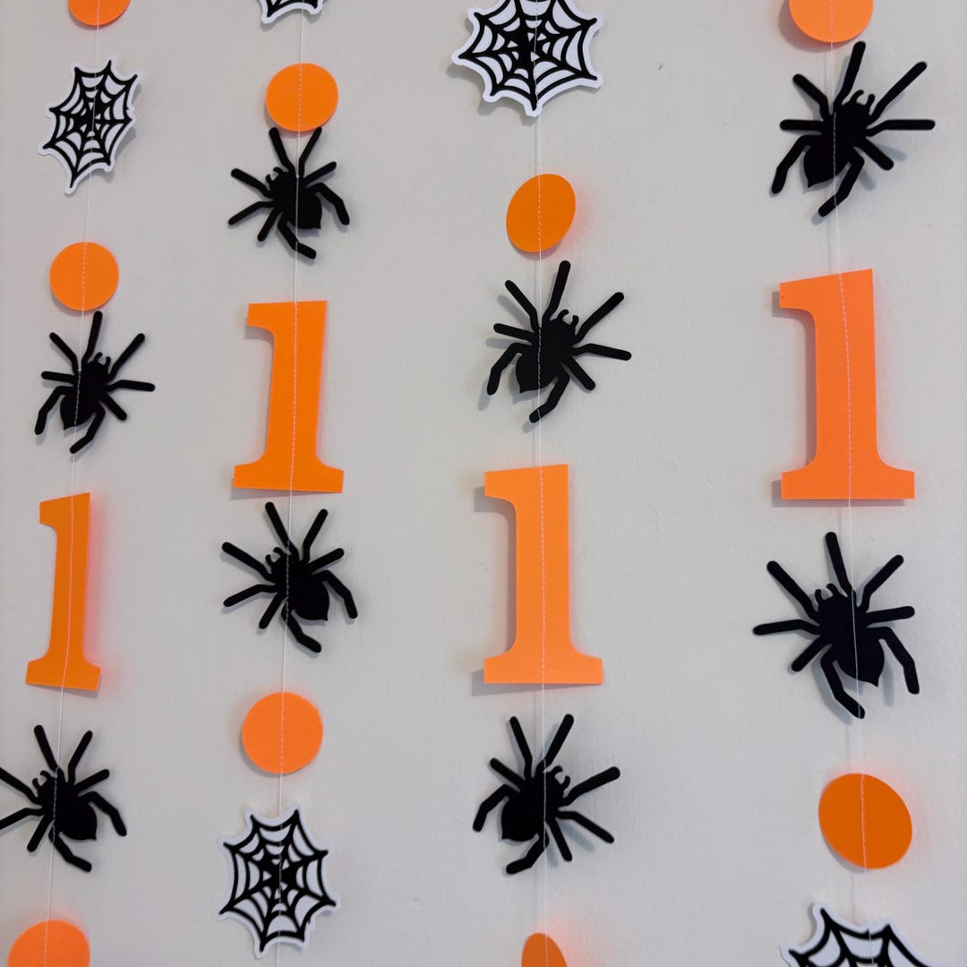 Halloween Birthday Backdrop: Bats, Spiders, Number - Spooky Party Decor ...