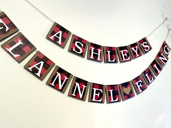 Buffalo Plaid Miss to Mrs Banner Custom Bridal Shower Decor Burlap Banner Flannel Fling Before the Ring Camping Bachelorette Decor