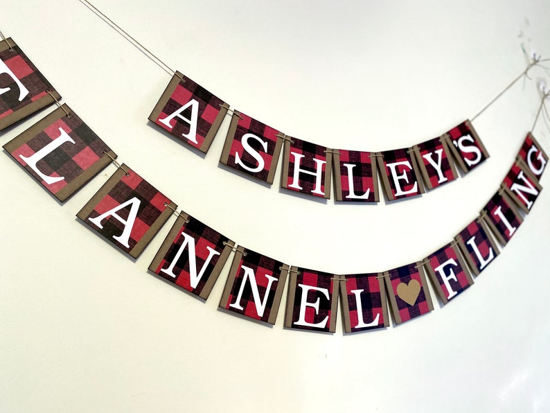 Buffalo Plaid Miss to Mrs Banner Custom Bridal Shower Decor Burlap Banner Flannel Fling Before the Ring Camping Bachelorette Decor