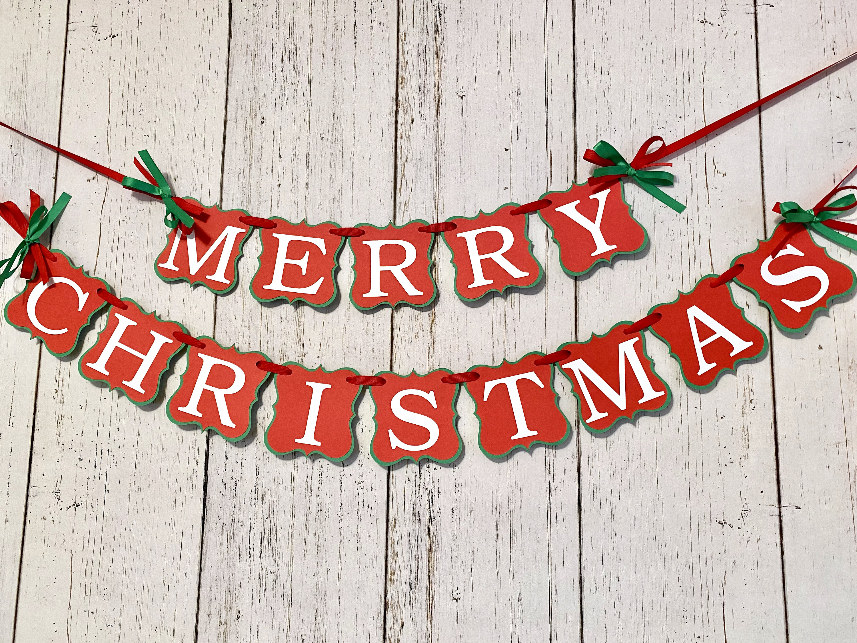 Merry Christmas Banner - Red & Green Holiday Garland - Etsy 日本