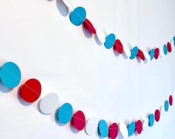 Red Aqua White Circle Garland, Baby Shower Birthday Party Decorations
