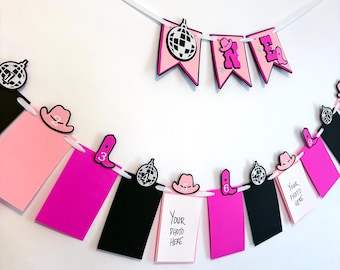 Disco Cowgirl 1st Birthday Banner, Photo Garland, Pink Cowgirl Party Decor