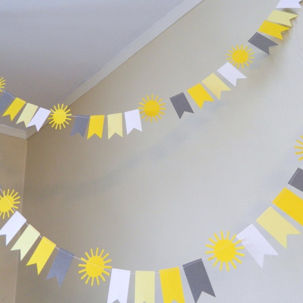 10 ft Yellow and Gray Mini Flag Garland /You are My Sunshine Birthday Decor/ / Unisex Baby Shower /Photo Prop /Custom colors