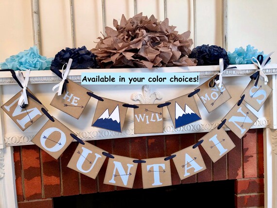 He Will Move Mountains Sign Baby Shower Decorations Boy