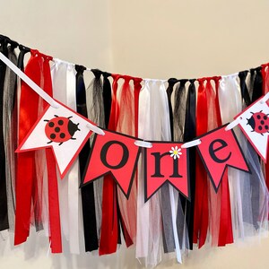 Ladybug First Birthday Decor / Little Lady 1st birthday decor/ ONE High chair Banner / 1st birthday Girl / Cake Smash Prop / High Chair Tutu image 6