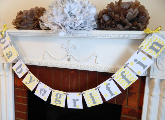 yellow gray baby shower decorations chevron polka dot baby new baby banners