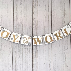 Christmas Decorations Gold JOY to the WORLD Banner Gold and Silver Christmas Garland Christmas Banner Holiday Family Photo Prop image 4