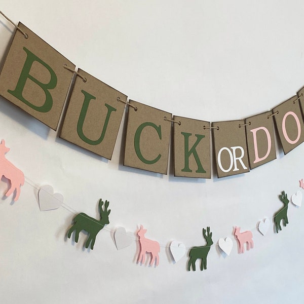 Buck or Doe? Banner / Buck or Doe Gender Reveal Hunter and Pink / Woodland Baby Announcement / Rustic Baby Shower Decor / buck or Doe Sign-