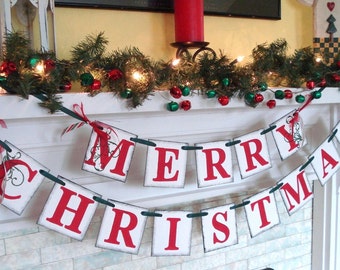 Christmas Decorations / Merry Christmas Fireplace Banner / Family Christmas Photo Prop / Vintage Inspired Holiday Banner / Christmas Banners